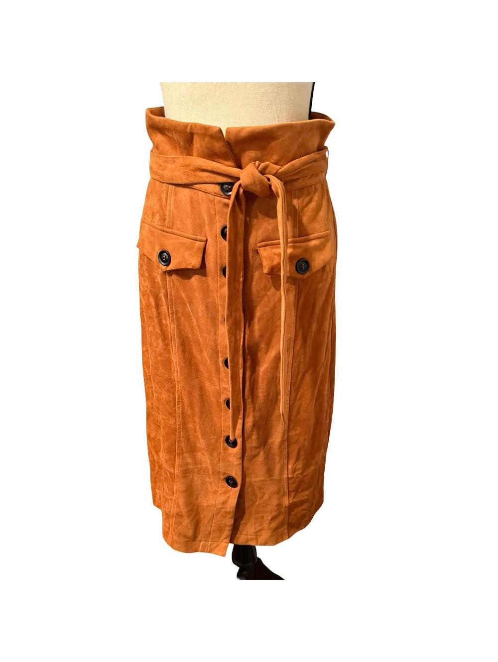 Jealous Tomato Brown Suede-Feel Button Down Skirt with Belt Size L